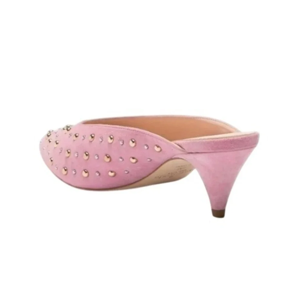 Kate Spade New York Parisian Pink Surie Studded‎ Suede Kitten Heel Mules 7.5
